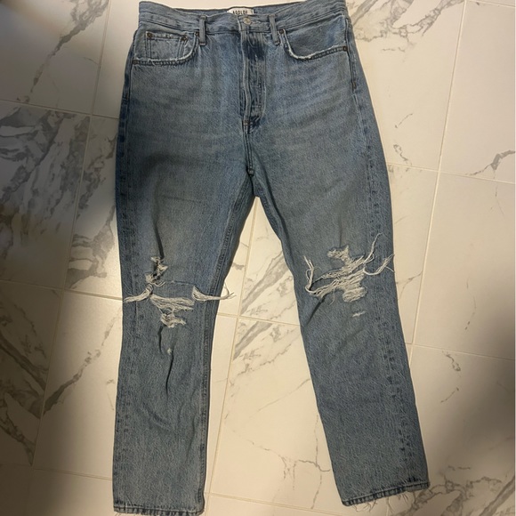 AGOLDE Riley Ripped Super High Waist Crop Straight Leg Jeans size 28 - Picture 5 of 5